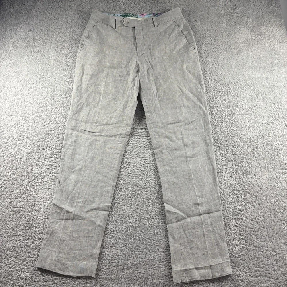 Bar 3 Slim Fit 100% Linen Pants Mens 30x30 Light Gray Chino Dress Pants Beach
